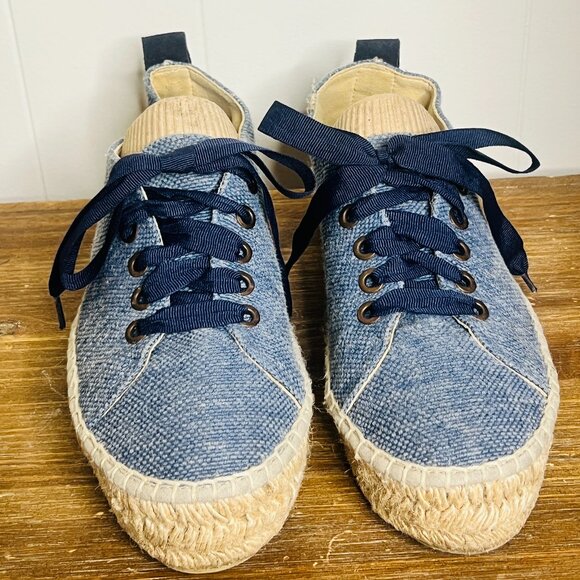 Manebi Hampton's Lace Up Espadrille Sneakers in Chambray 37 6.5 Coastal Prep - Picture 2 of 7
